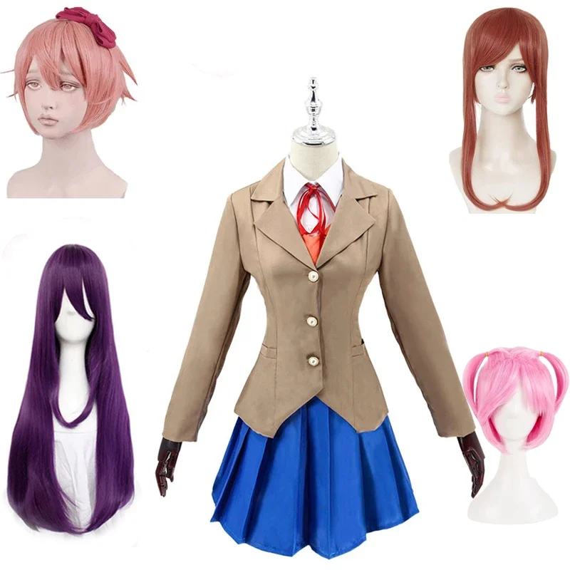 Disfraz de Anime Doki Literature Club Monika, Cosplay de Sayori Yuri Natsuki, uniforme escolar para niña y mujer