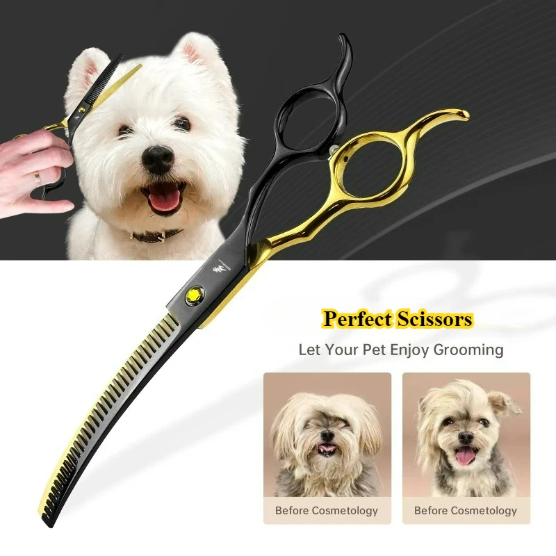 

6.5’‘Professional Trimming Pet Bent Teeth Clipper Pet Grooming Scissors Japan 440C Dog Hair Cutting Thinning Curved Scissor