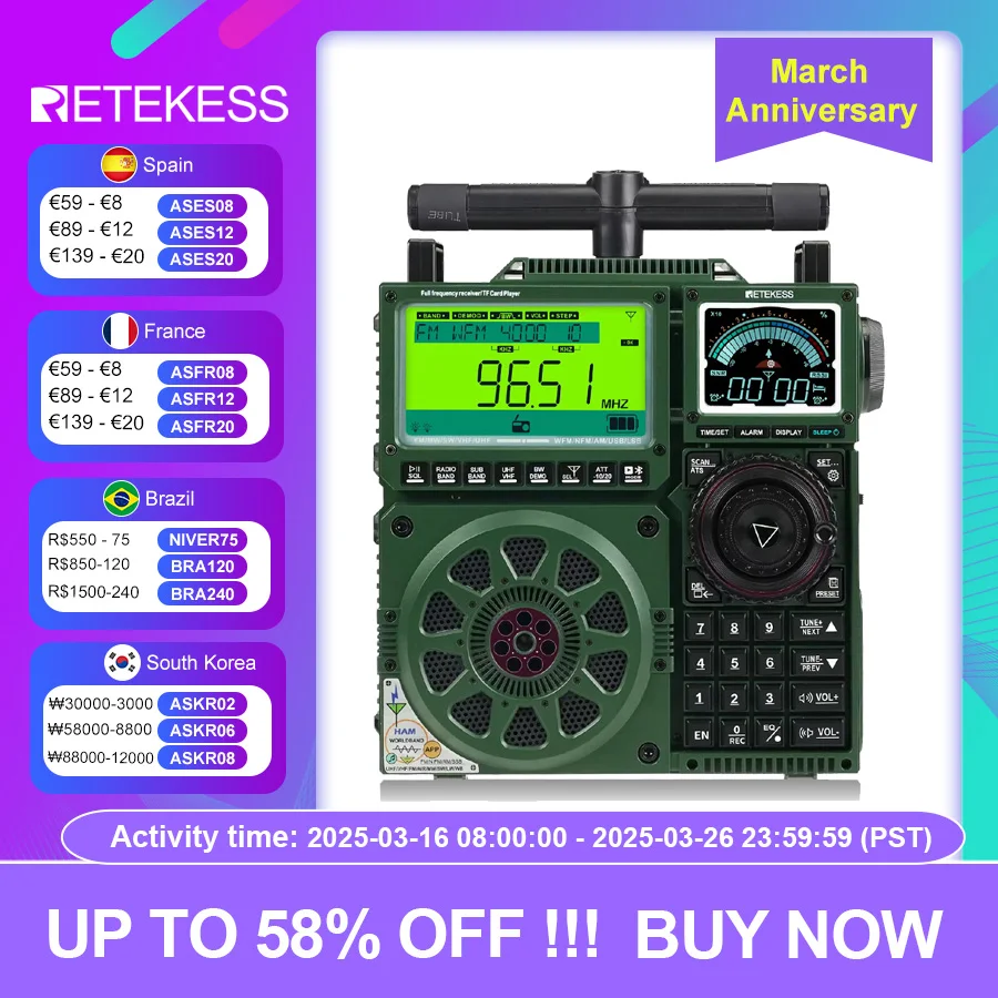 Retekess TR113 Portable Radio Flagship Fever Receiver Full Band Ham Radio Amateur Shortwave Antenna Bluetooth Radios VHF UHF SSB