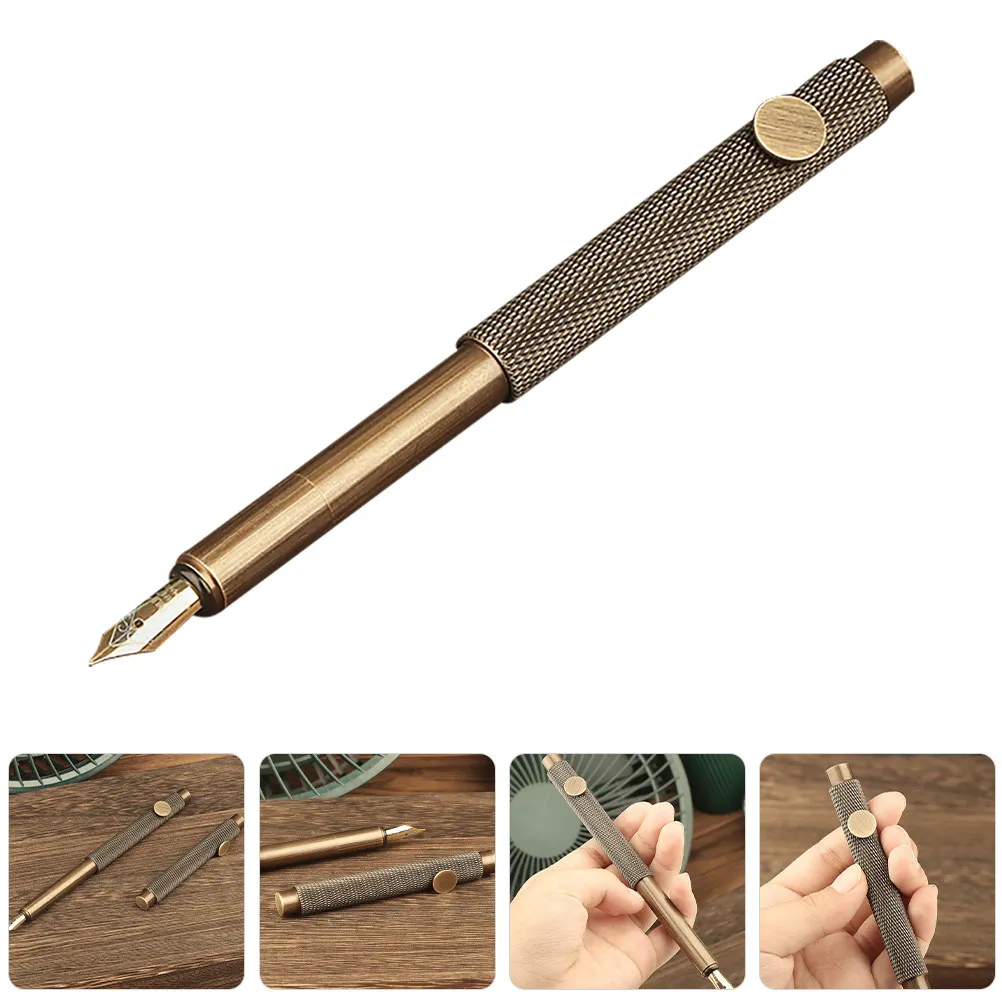 

Retro Brass Fountain Pen Mini Portable 0.5mm Smooth Writing Calligraphy Pen for Writing Training School Office Art Calligraphy