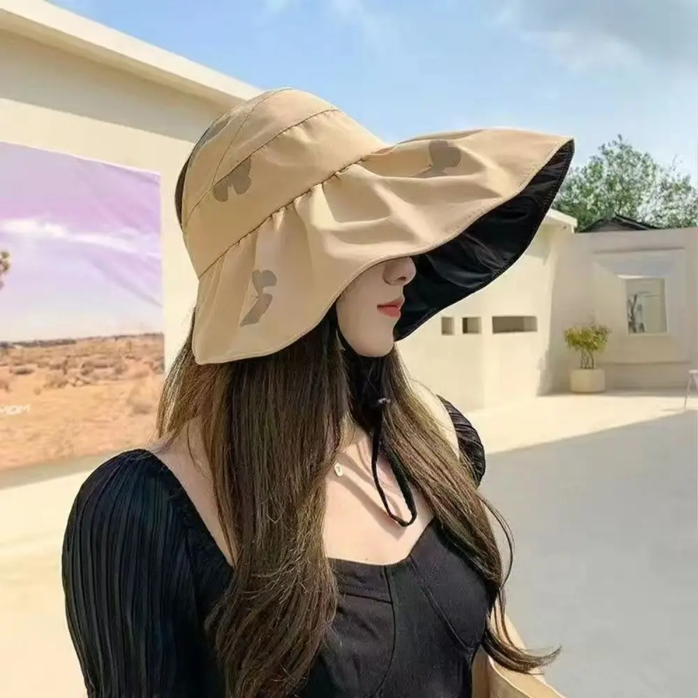 Moda proteção uv grande viseira chapéu de sol vazio superior aba larga verão boné de sol estilo coreano dobrável protetor solar balde chapéu ao ar livre