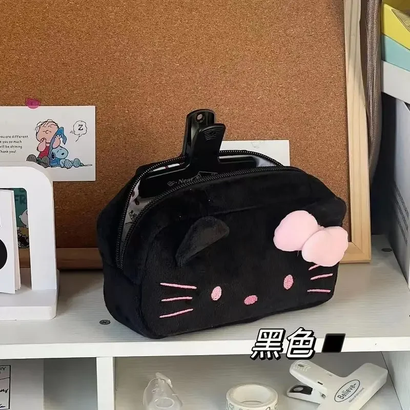 Sanrio-Bolsa de felpa para bolígrafos, bolsa de cosméticos de dibujos animados de Hello Kitty, bolsas de almacenamiento de papelería para