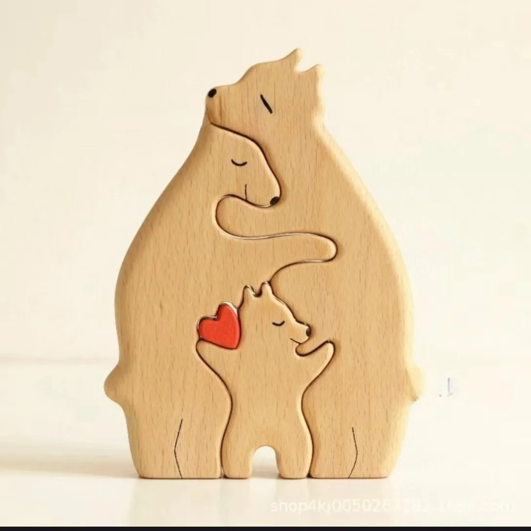 Heißes grenzüberschreitendes E-Commerce-Holzpuzzle für Mutter und Sohn, Bären-Set, Kunsthandwerk, Ornamente, DIY-Geschenk zum Muttertag