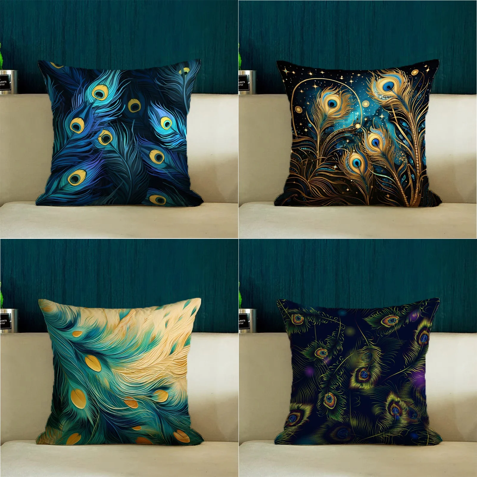 Peacock Feather Decorative Pillowcase 40x40 Pillow Cover 45x45 Cushions Covers Luxury Cushion Cover for Living Room Cushions