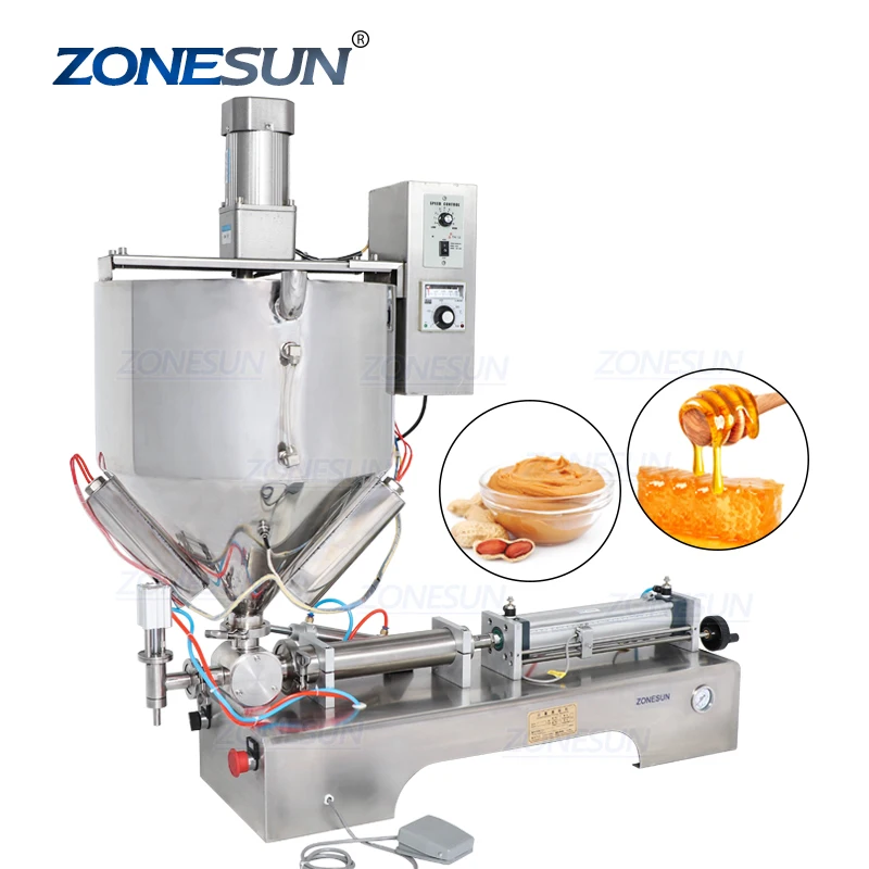 ZONESUN Semi-automatic Single Nozzle Cream Honey Chocolate Sauce Water Bottle Filling Packaging Machine with Heater Filler