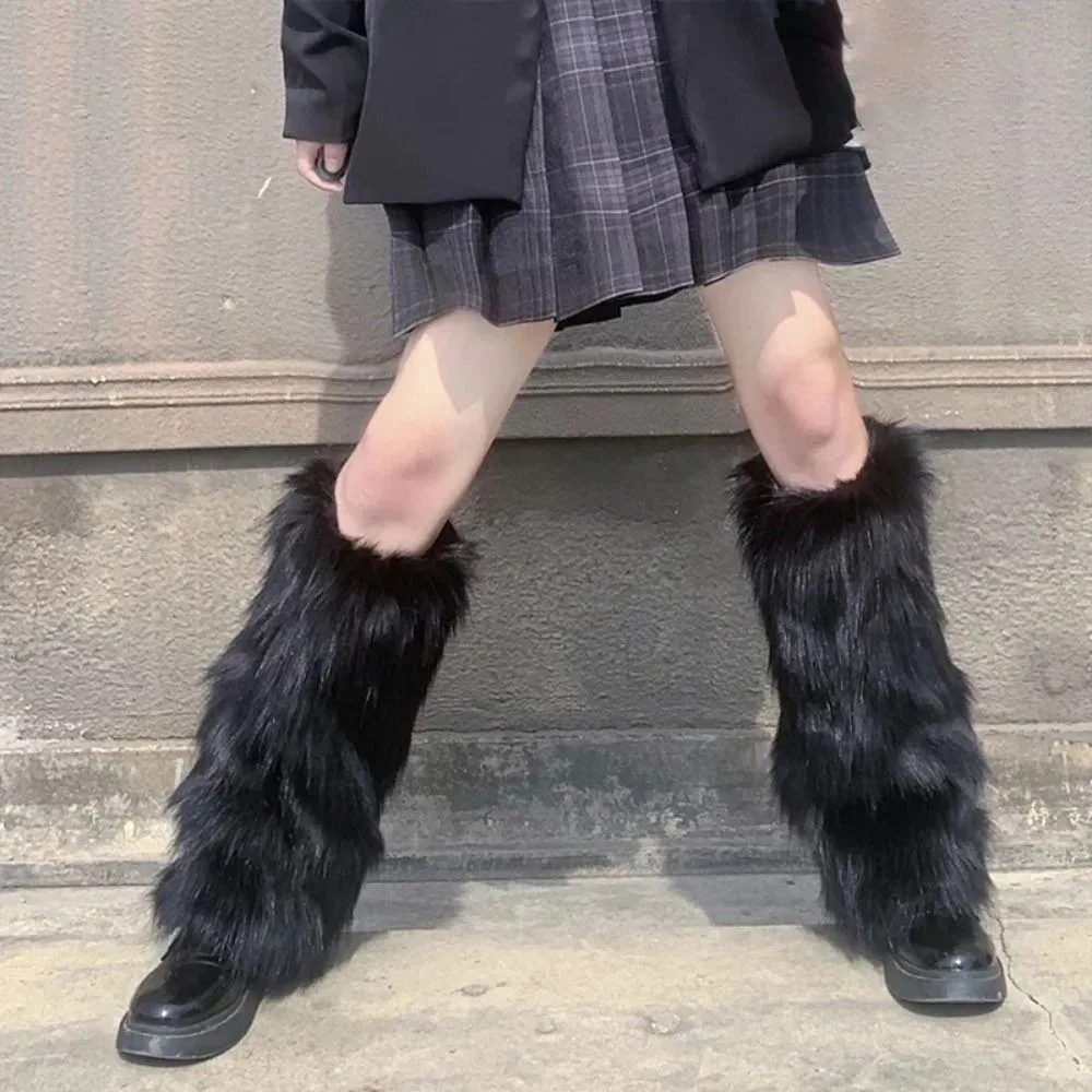 Versatile Winter Faux Fur Leg Warmers Warm Furry Boot Covers Y2K Pull-On Foot Warming Covers for Women Girls