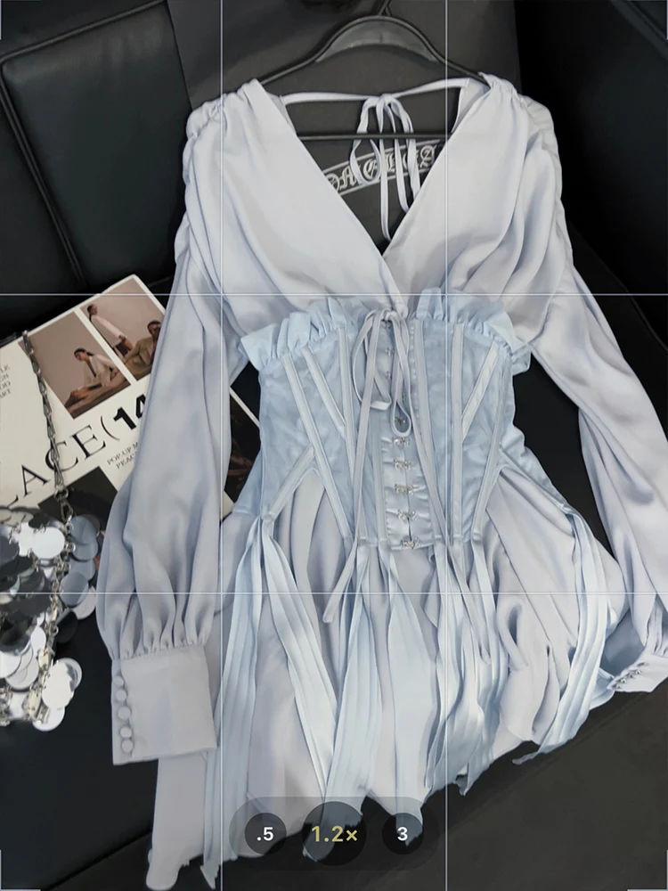 여성용 빈티지 미니 긴팔 로브, 페어리 코어 원피스, 돈 프록 코케트, 원피스 이브닝 무도회 가운, 가을 프렌치 파티