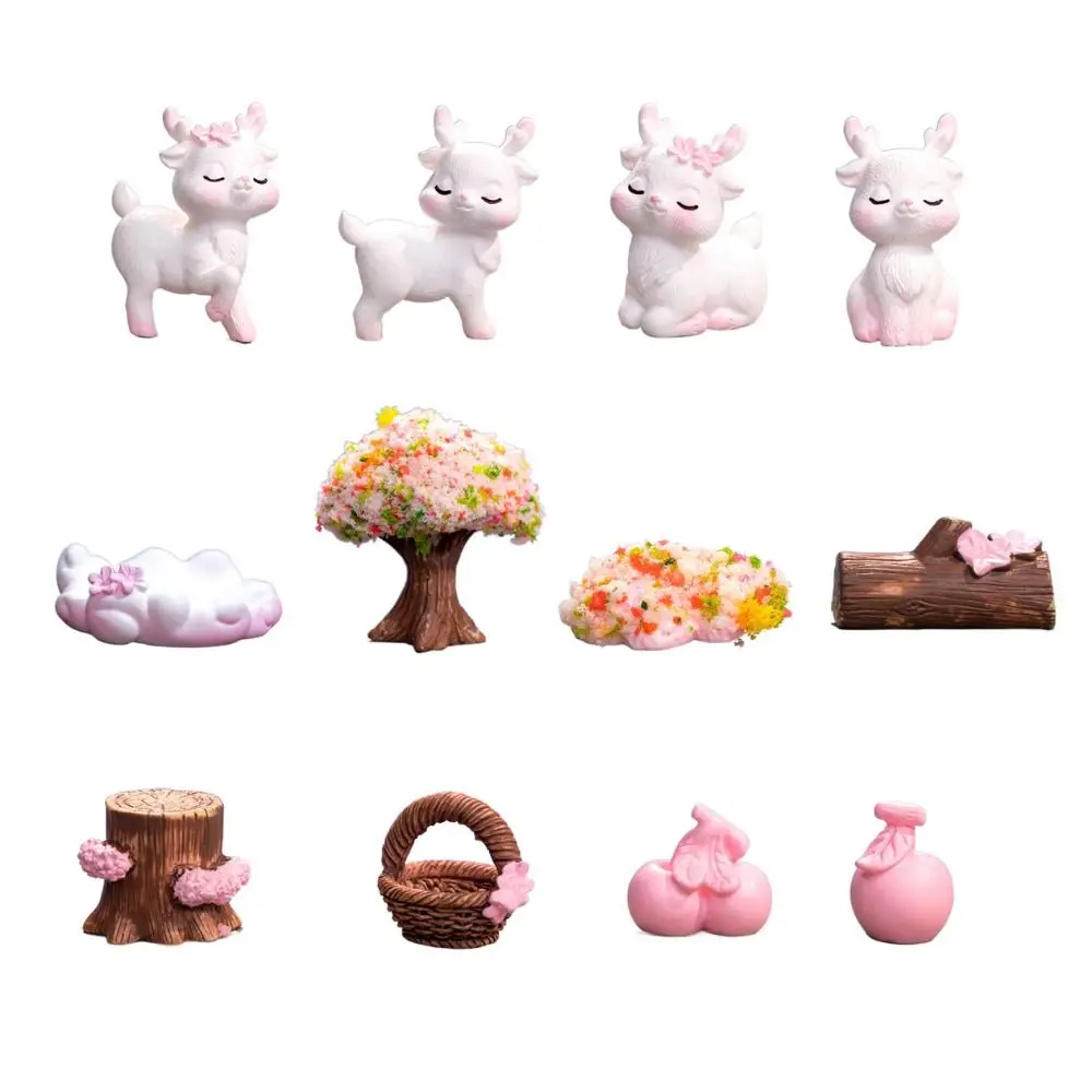 Decorative Mini Pink Deer Statue Cute Resin Pink Deer Micro Landscape Pink Deer Miniatures Fruit Baskets Statue Micro Landscape