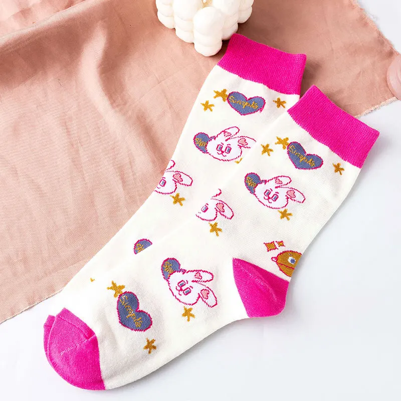 Chaussettes de dessin animé de style japonais Harajuku pour femmes, coton avec ours Kawaii, chaussettes de lapin drôles, printemps, automne, hiver,