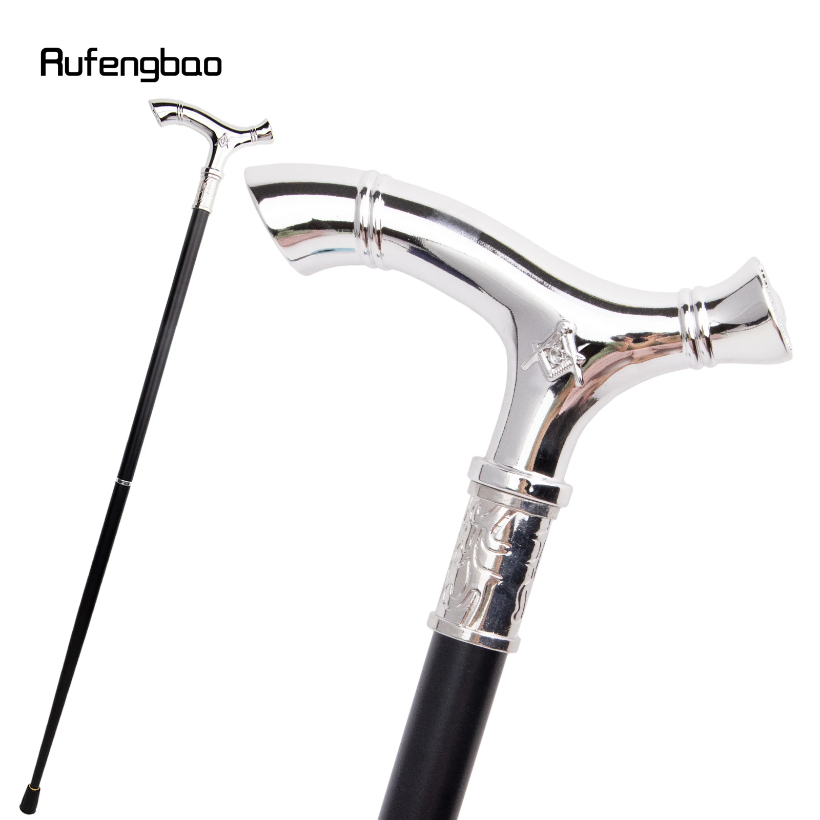 White Freemasonry Freemasons VG Totem Relief Walking Cane Fashion Walking Stick Gentleman Crosier Knob Walking Stick 93cm