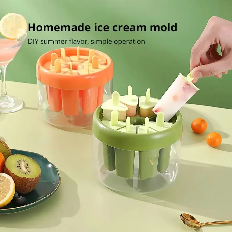 Molde de plástico verde/naranja para helados, bandeja para hacer cubitos de hielo, suministros caseros para fiestas de verano, 1 unidad