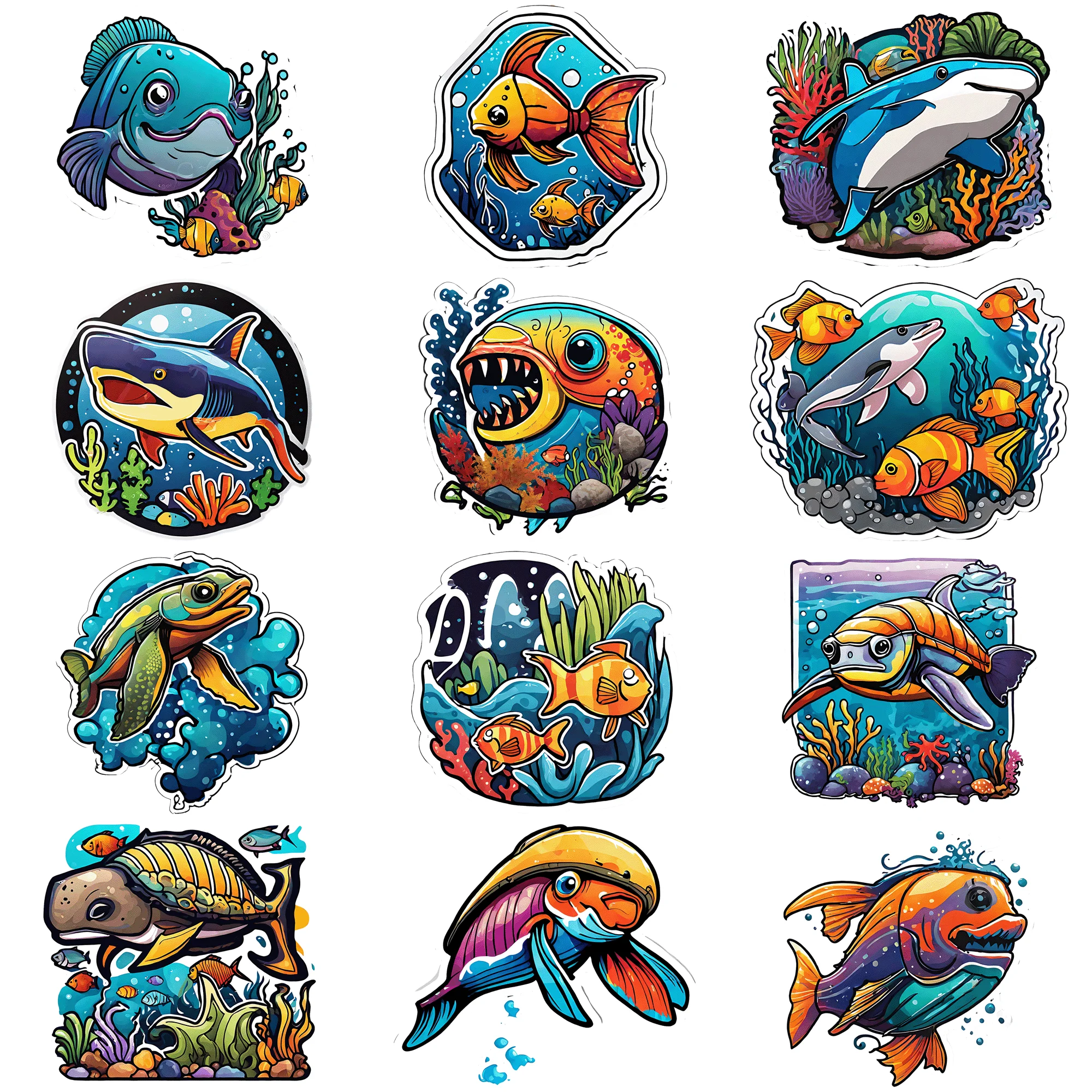 50 Stück Graffiti-Aufkleber der Marine Life-Serie. Dekorative Aufkleber für das Design zu Hause – 50 Stück kreative und farbenfrohe Designs