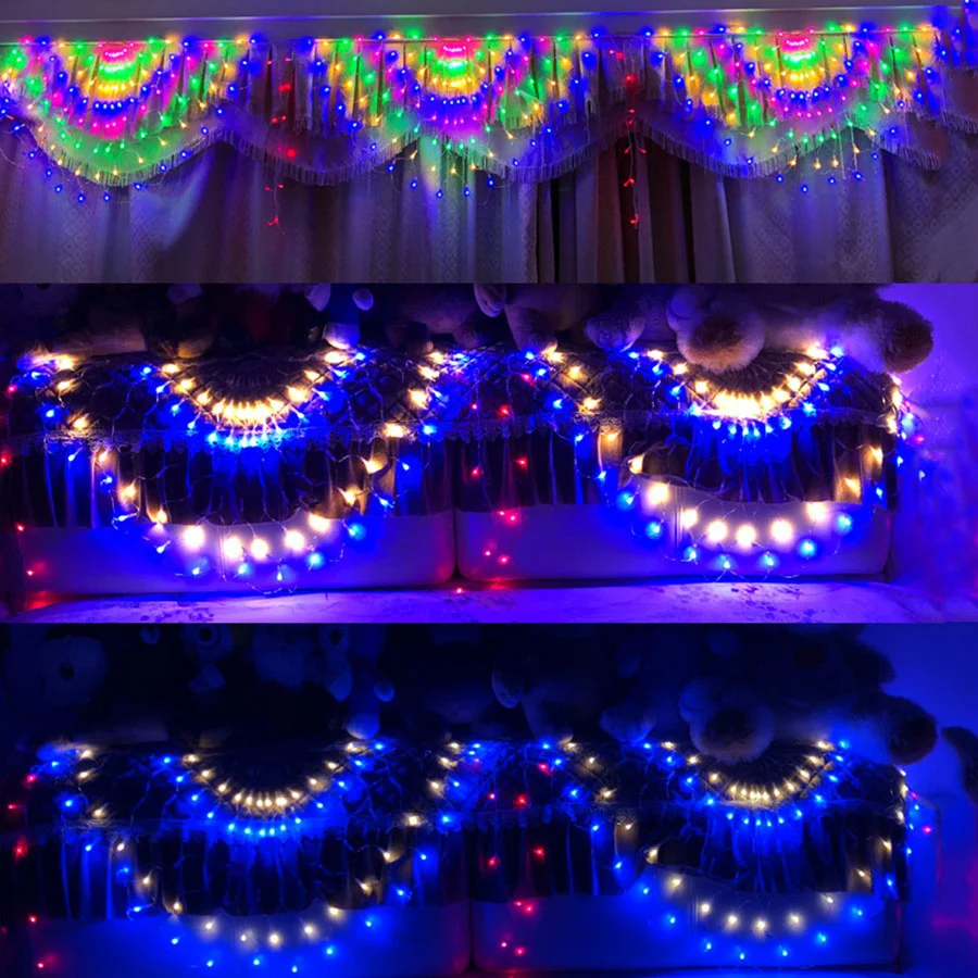 Outdoor LED Fairy Garden Peacock Mesh String Lights Waterproof Christmas Curtain Garland Lights for Wedding Party Holiday Decor