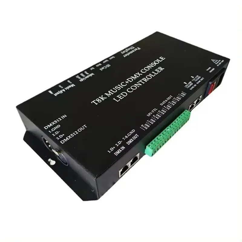 ABMI-WS2811 WS2815 For RGBIC SPI-TTL Led Strip Light Module Controller T8K Music+DMX Console 8 Channels Port With Mic In,