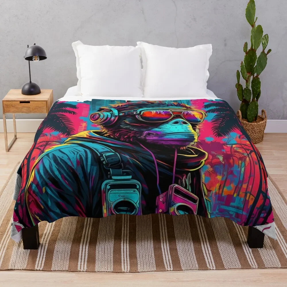 Colorful Ninja Monkey Adventure Throw Blanket Multi Purpose Soft Warm Blanket for Home Travel