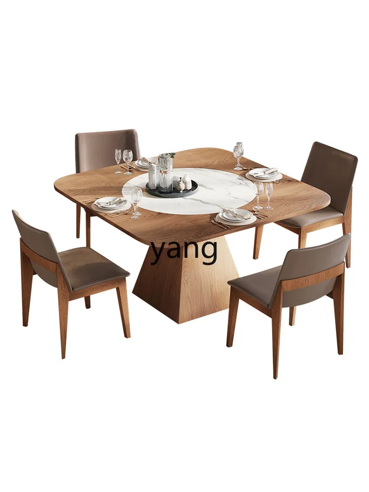 

LMM solid wood square dining table with embedded turntable household dining table eating table