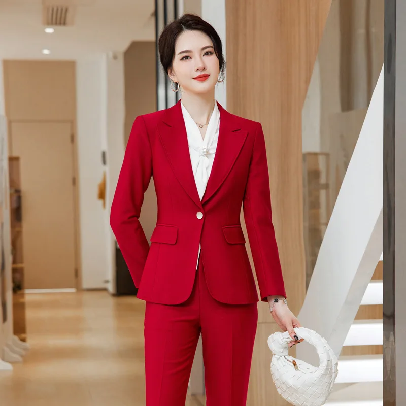 

Women Business Suits Formal Uniform Styles Pantsuits Autumn Winter High Quality Fabric Ladies Office Pantsuits Blazers Oversize