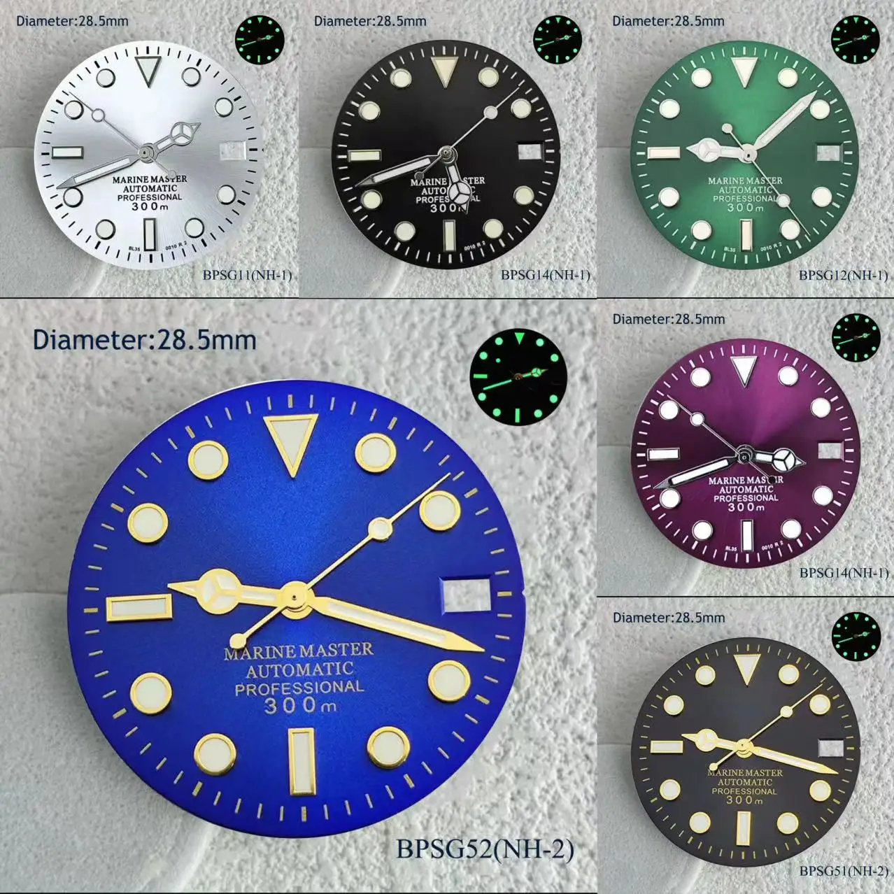 28,5 mm, heiß verkauftes Sub-Grün-Blau-S-Logo, Sub-Zifferblatt, grün leuchtendes