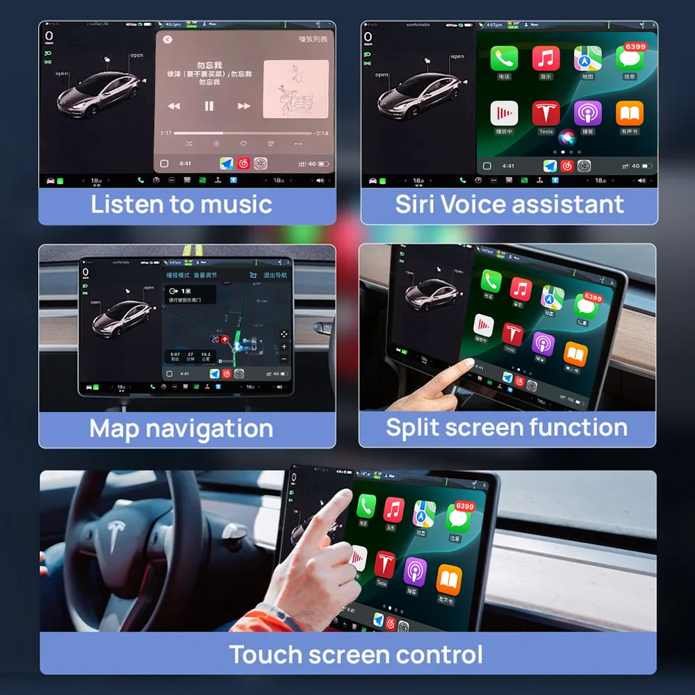Autommi Wireless CarPlay Android Auto Модуль декодера для модели 3/Y Поддержка OEM Передний вид