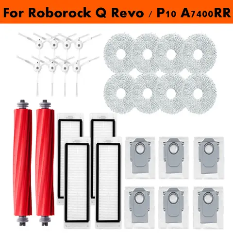 Roborock Q Revo P10 A7400RR 로봇 진공 청소기 액세서리, 메인 사이드 브러시 헤파 필터 걸레 천 먼지 봉투 예비 부품