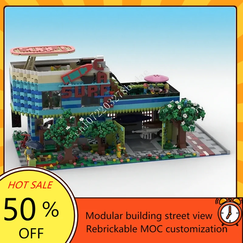 

3311PCS Surf Shop&Cafe Modular MOC Creative street view Model Custom Puzzle Architecture DIY Education Assembly Model Toy Gift