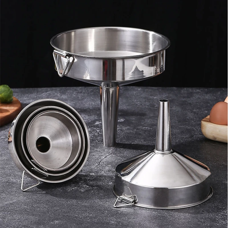 Big Stainless Steel Funnels Kitchen Oil Liquid Metal Hopper with Detachable Filter Wide Mouth Funnel for Canning Kitchen Gadgets