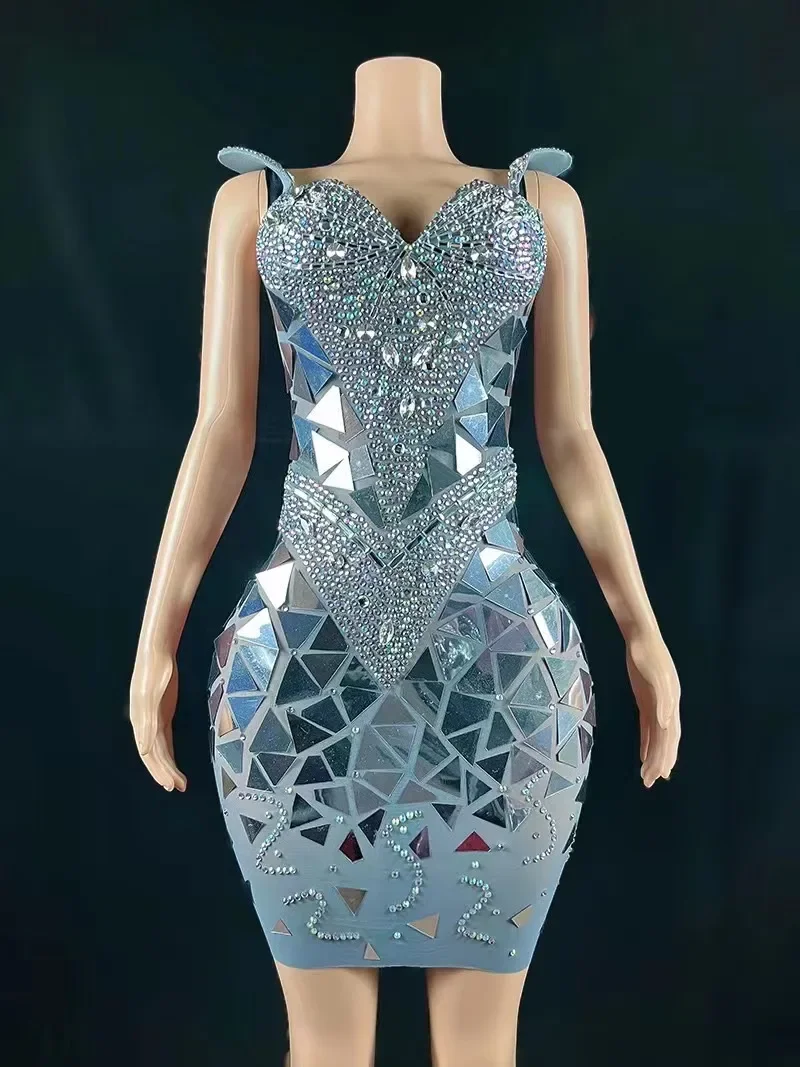فستان نسائي طويل شبكي لامع ، فضي ، ذهبي ، أحجار الراين ، ترتر ، شبكة ، زي ، ملهى ليلي ، أنثى ، مغنية ، مثير ، احتفال عيد ميلاد
