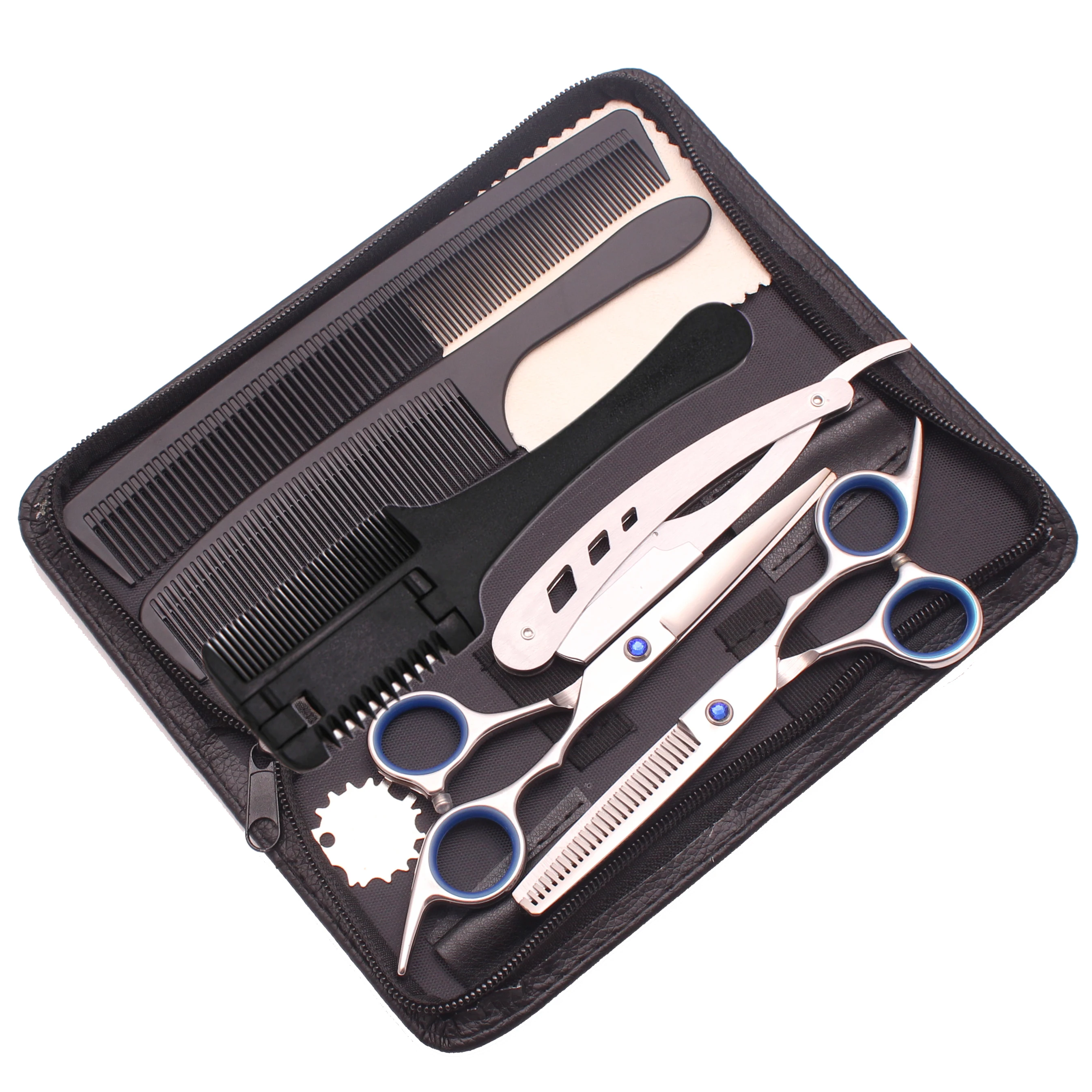 Profissional Aço Inoxidável Cabelo Scissors Set, Cabeleireiro De Corte, Thinning Pentes, Haircut Shears, Barbeiros Navalha, C1001, 6 ", 8Pcs