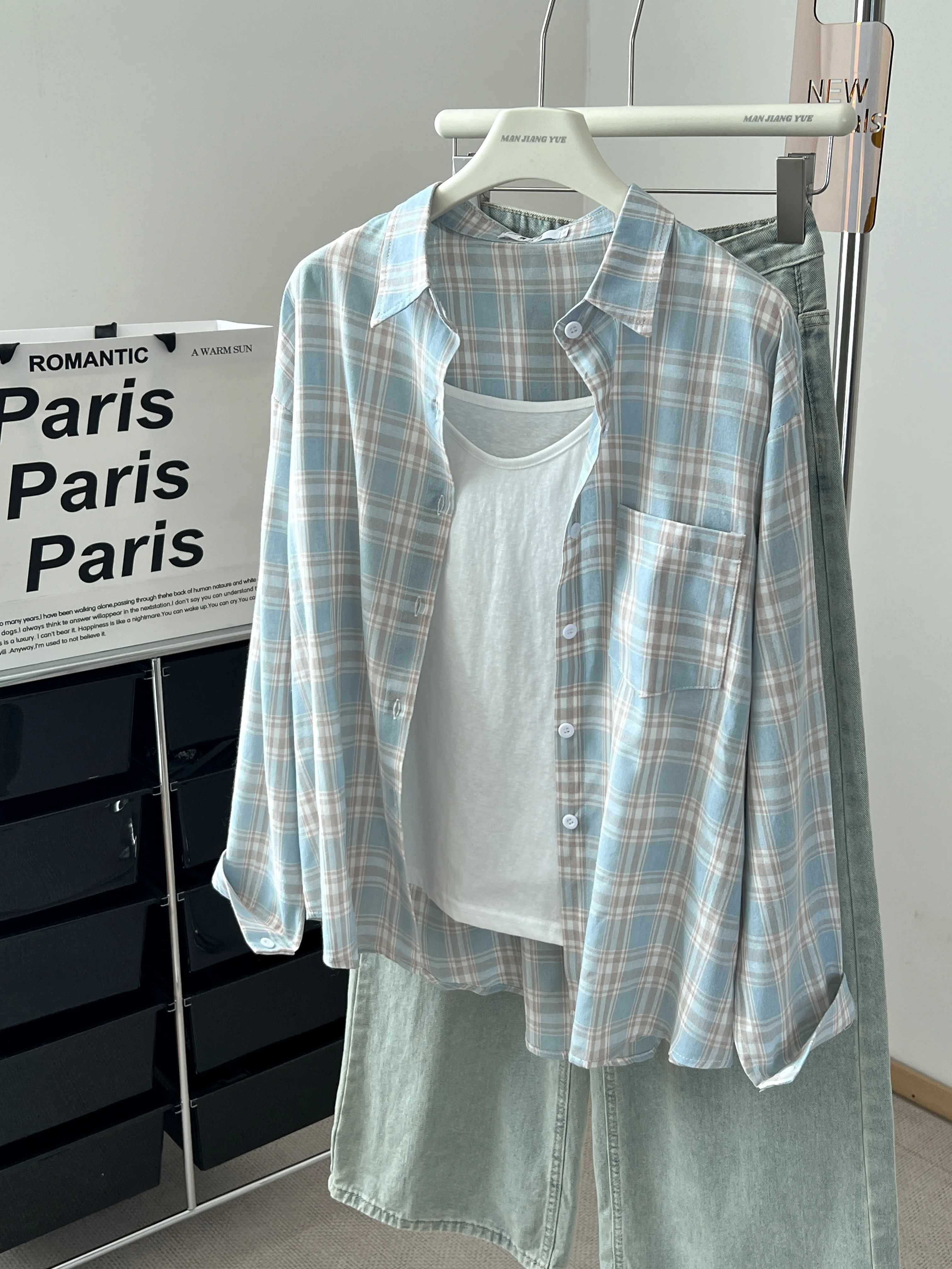 

Синие клетчатые рубашки женские весенне-осенние повседневные топы с длинными рукавами модная корейская свободная одежда женская универсальная дизайнерская рубашка Sense