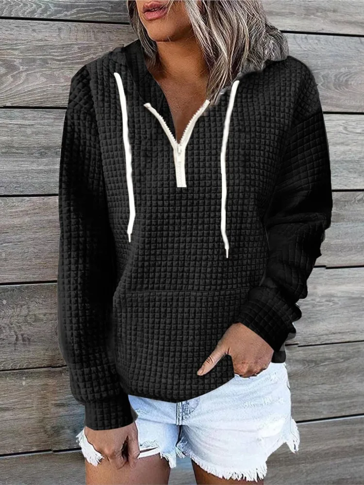 Hoodies New Casual Loose Clothes Loose Women's Tops Pocket Color All-match Long Sleeves Drawstring Pullover Sweatshirts For Lady