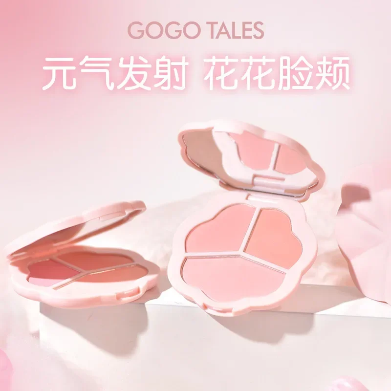 Gogotales Triple Blush Palette Gesichtsrouge Matt Natürlicher Wangentönung Aufhellen Konturieren Weiches weibliches Make-up Seltene Schönheitskosmetik