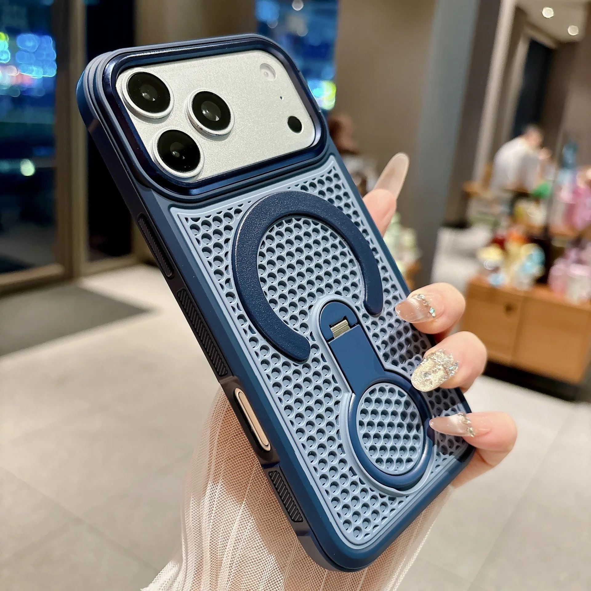 Unsichtbare Stützhalterung Kühlende Wärmeableitung Handyhülle für iPhone 17 16 15 14 13 12 18 Pro Max Atmungsaktive Magnetische Abdeckung