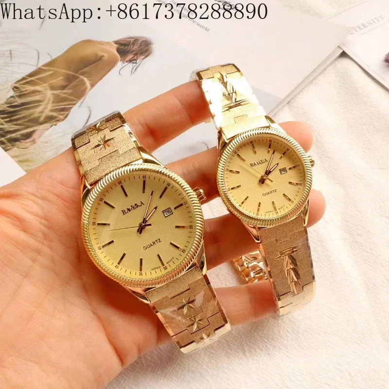 Ladies Watch Men's gold placer Luxury Couple New Shi Ying Waterproof Non-mechanical Adult Business Gold