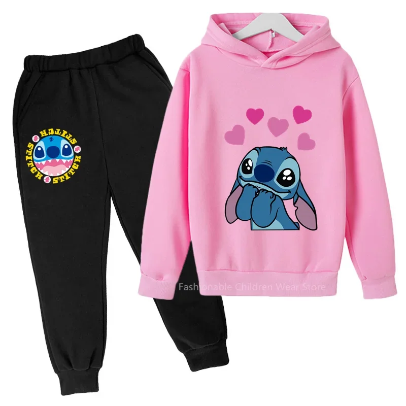 

New Disney Animated Stitch Cartoon Print Kids' Hoodie & Pants Set Stylish and Trendy Outfit for Boys & Girls' Autumn/Spring Days