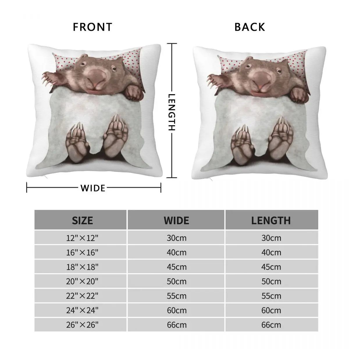 Wombat Snuggled In Bed Square Pillowcase Polyester Linen Velvet Creative Zip Decor Home Cushion Case