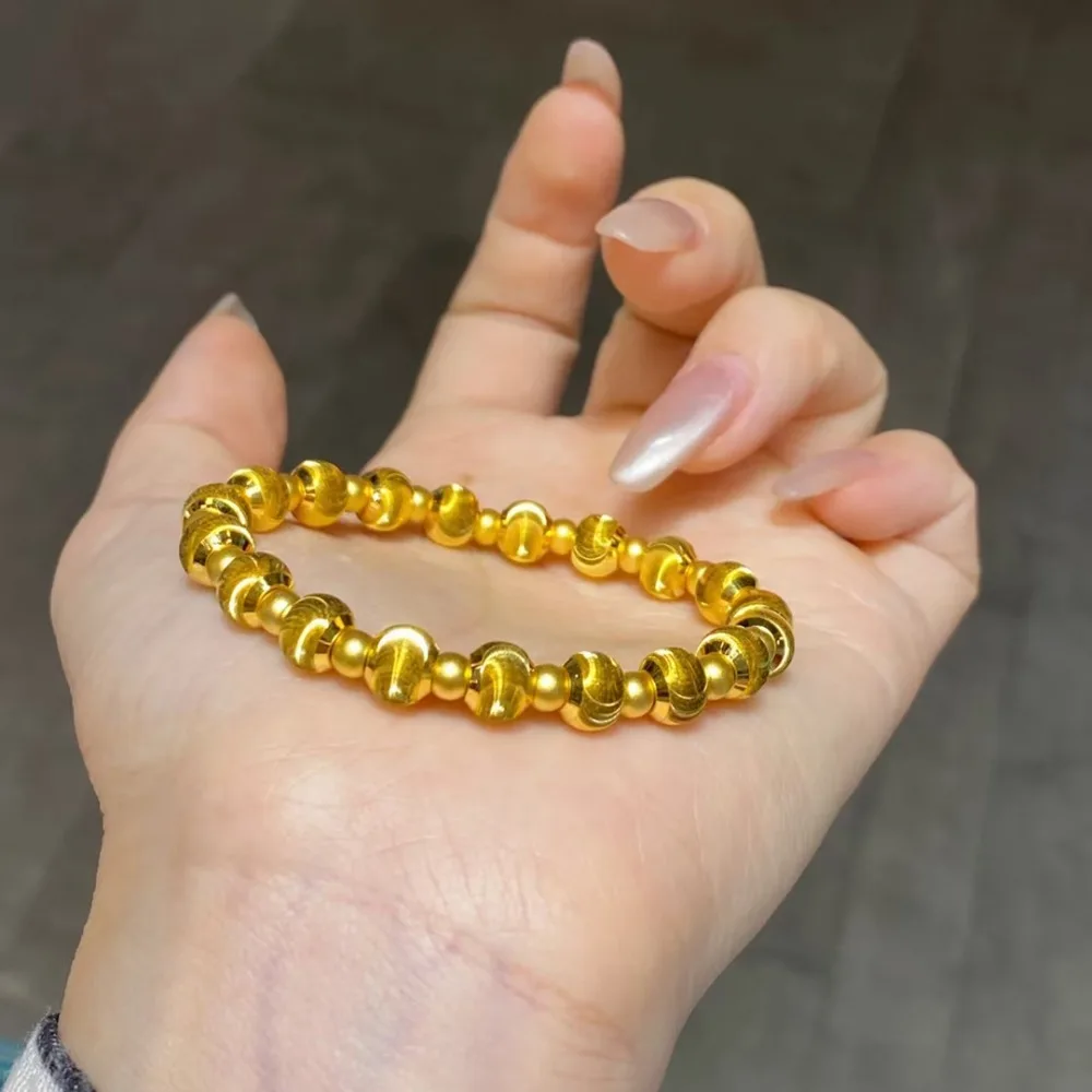 Solid ball laser cat eye bracelet for women 9999gold