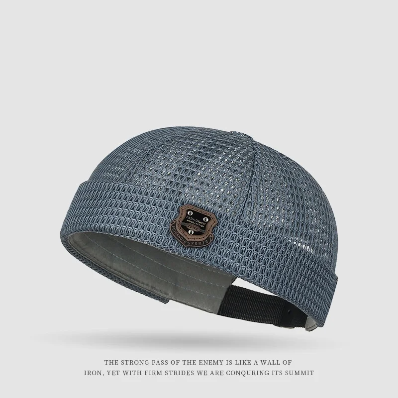 Summer Leather Label Mesh Landlord Hat Men Women Street Breathable Melon Skin Hats Outdoor Ultra-Light Adjustable Docker Caps