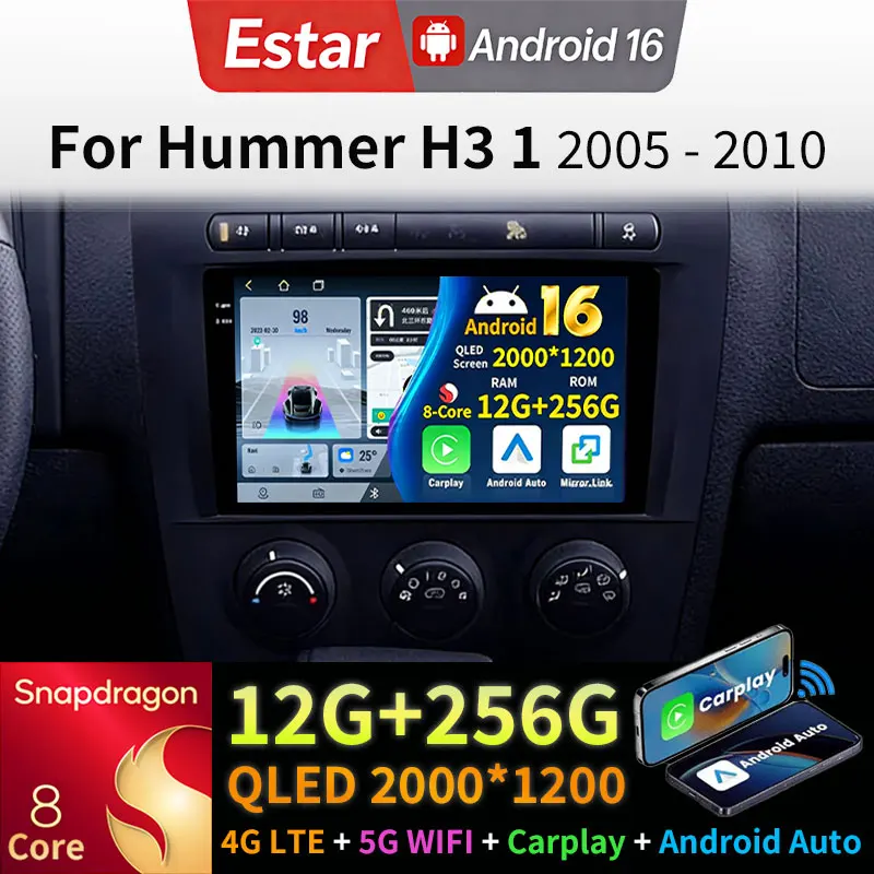 Android 16 Carplay para Hummer H3 1 2005-2010, GPS Inalámbrico, Unidad Principal Estéreo para Auto, Reproductor Multimedia de Video, Navegador 2din, Radio para Auto con Bluetooth
