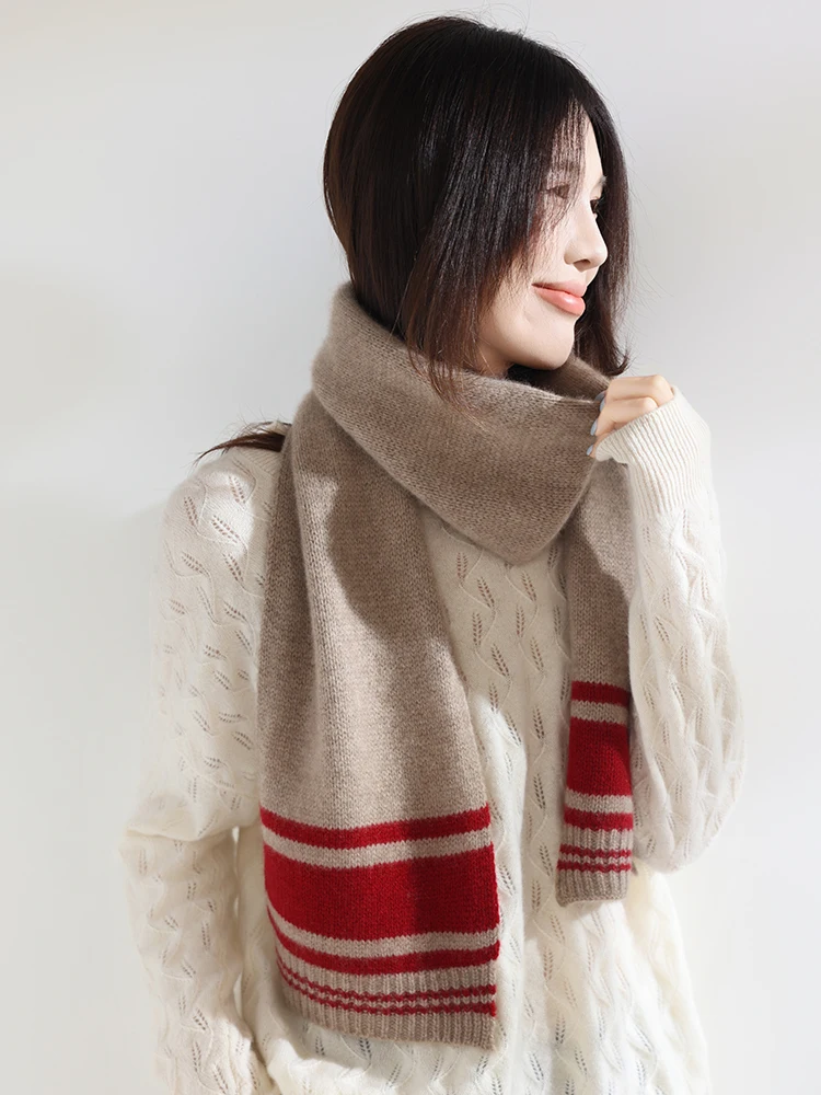Echarpe-unisexe-100-cachemire-pur-echarpe-rayee-a-blocs-de-couleur-pour-l'hiver-echarpe-chaude-pour-le-cou-echarpe-en-tricot-epais-et-doux-pour-hommes-et-femmes-152x20cm