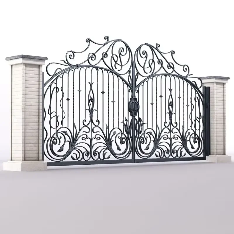 Double House Garden Security Grill Design Sliding Swing Iron Gate Driveway Gate Entrance Main Wrought Iron Gates