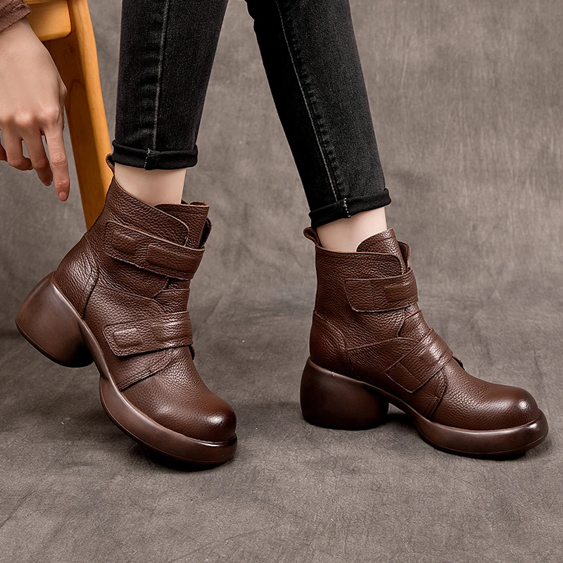 GKTINOO 2024 Fashion Women Thick Heel Ankle Boots Autumn Winter Warm Shoes High Quality Genuine Leather Chunky Platform Boots