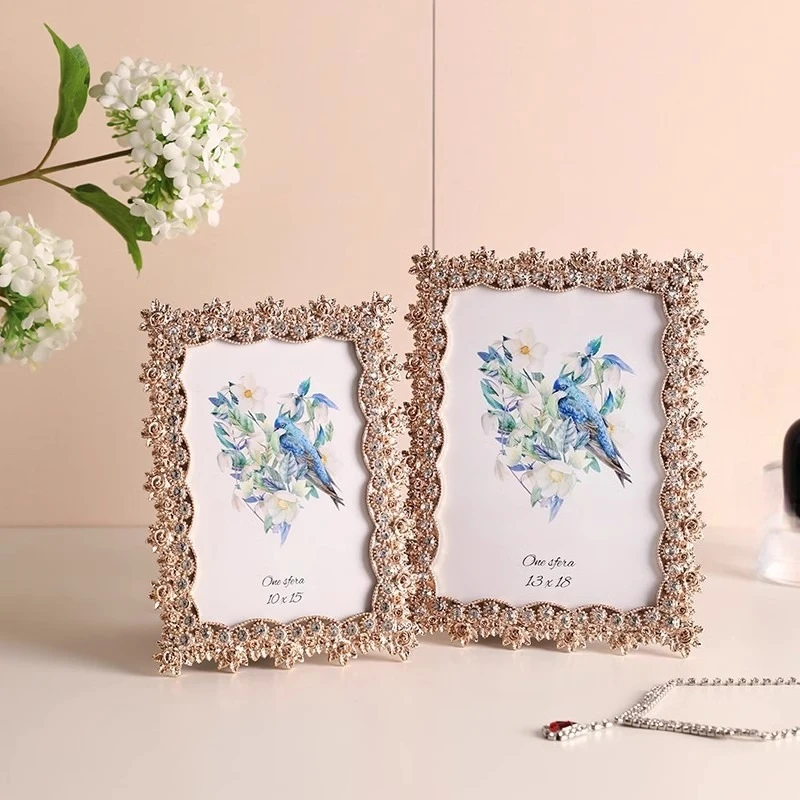Rose photo frame table 6 inch metal album photo bedside table decorative table