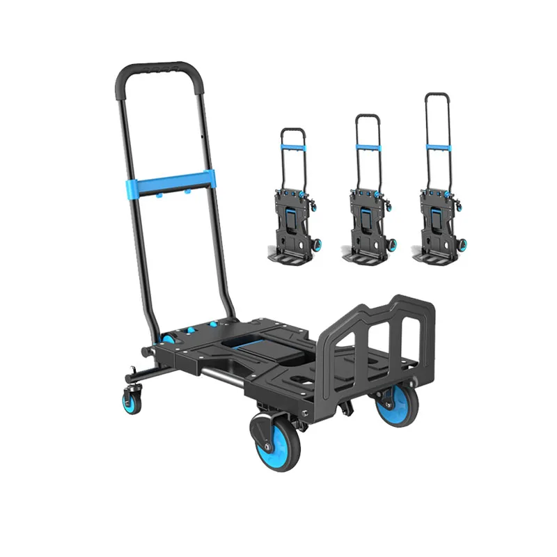 150kg Multifunctional Folding Trolley Four Wheel Flatbed Truck Household Luggage Cart Portable Handcart Outdoor Camping Wagon