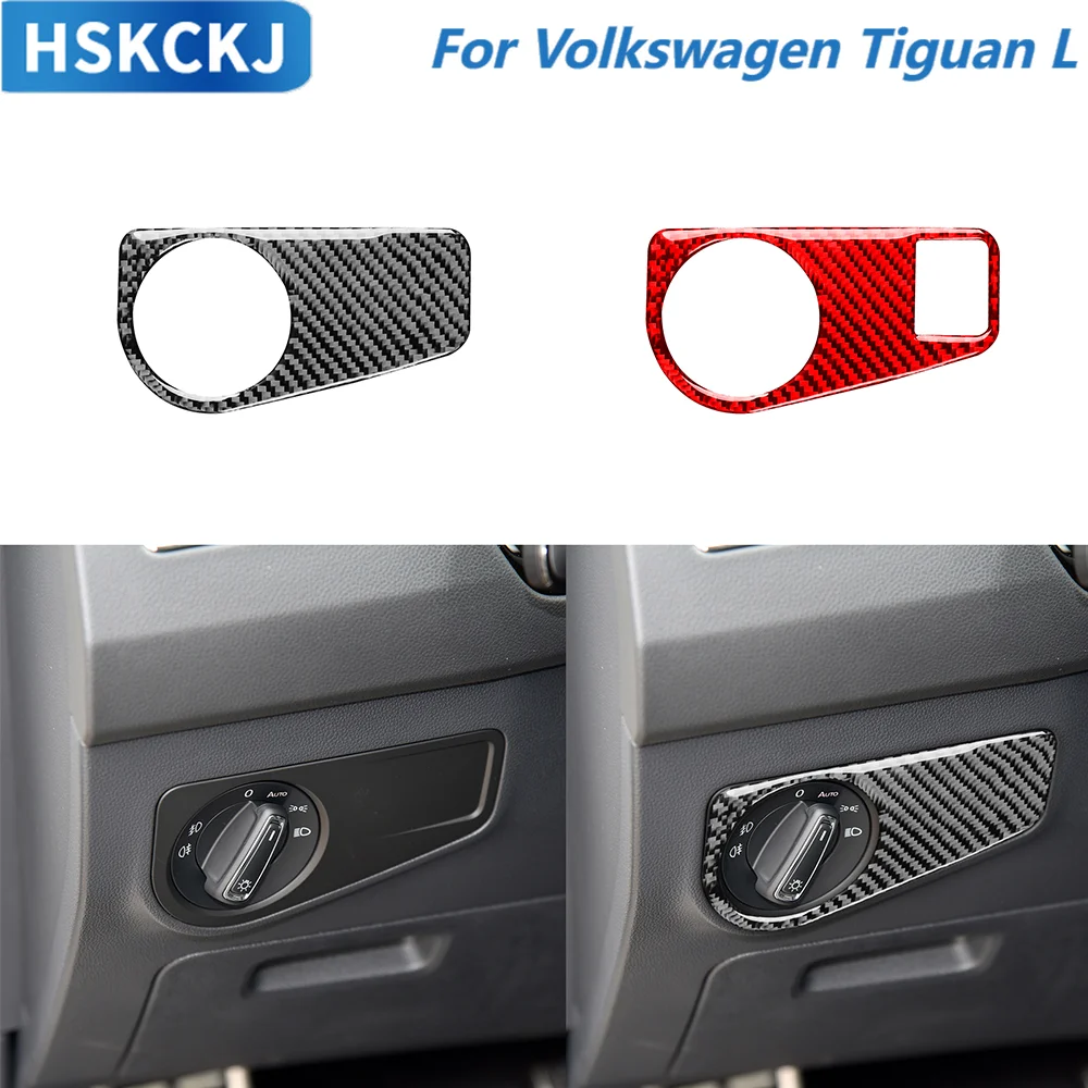 

For Volkswagen Tiguan L 2019—2021 Car Accessories Carbon Fiber Front Lamp Headlight Switch Panel Cover Trim Sticker Modification