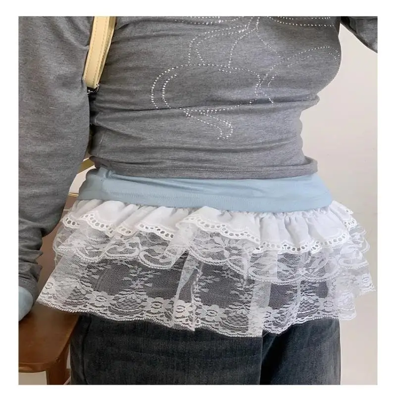 Modischer Spitzenrock mit unregelmäßigem Saum, weiße Blumen, Spitzen-Mesh-Halbrock für Damen, Sommerhose, Jeans-Dekorativer Saum – Detail 12