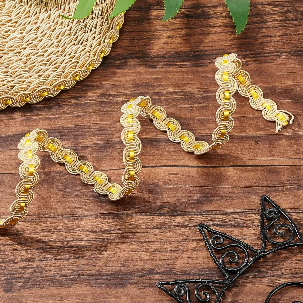 16 Yards Gimp Braid Trim Golden Rhombus Pattern Polyester Woven Braid Trim 14mm Decorative Gimp Trim Ribbon for Costume