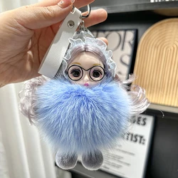 1Pcs Cute Pompom Keychain Real Fox Plush Ball Keyring Plush Eyeglass Doll Pendant Fashion Key Holder Chain