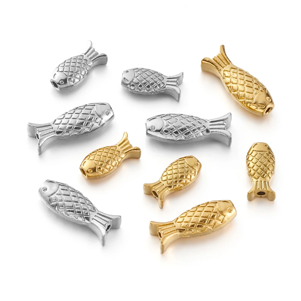 

10pcs Stainless Steel Fish Spacer Beads PVD Gold Plated Bead Charms for Bracelet Necklace Earrings Diy Jewelry Making Findings