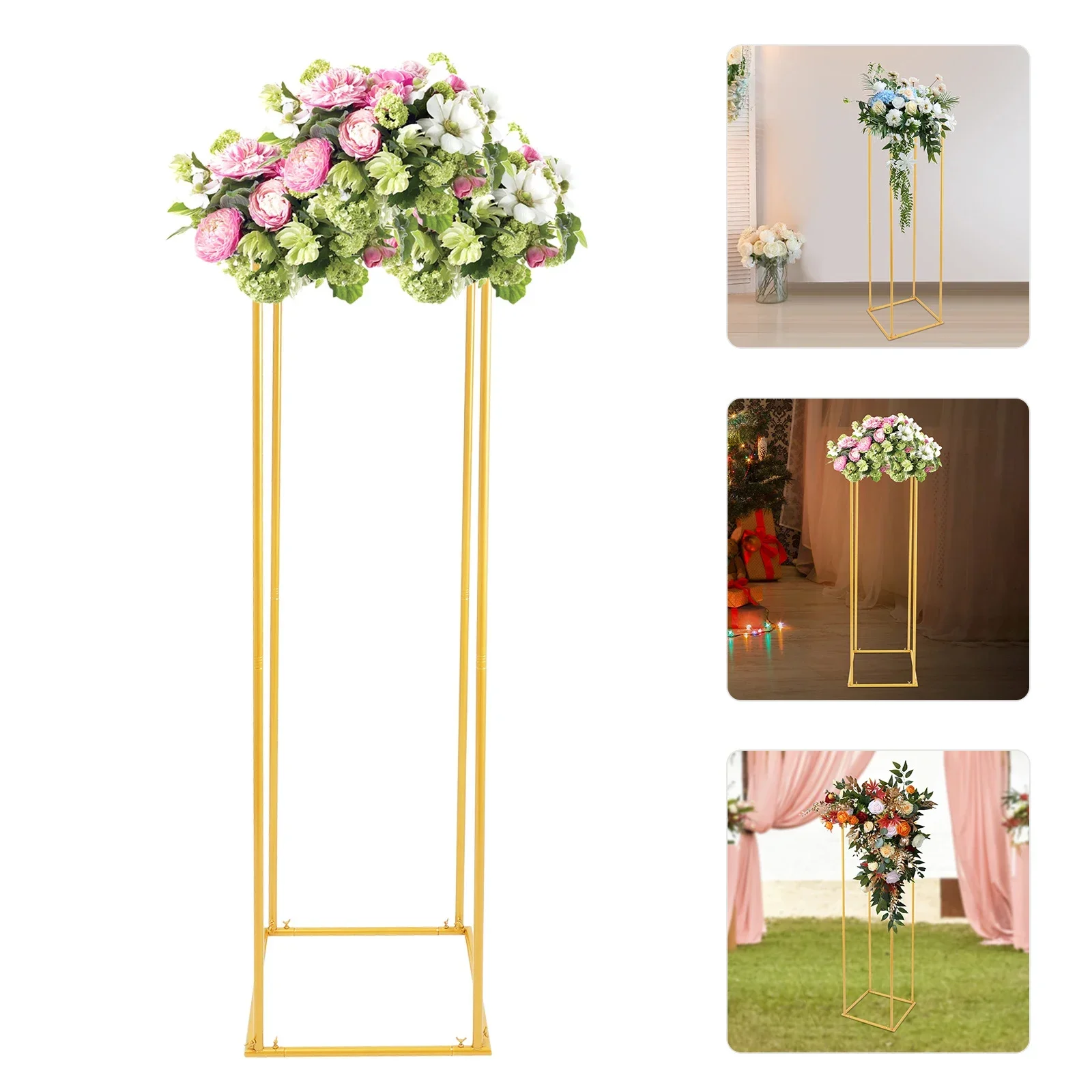 

71-дюймовая золотая подставка для свадебных цветов, металлическая колонна, высокая ваза для цветов с геометрическим рисунком для домашних вечеринок, свадебных украшений