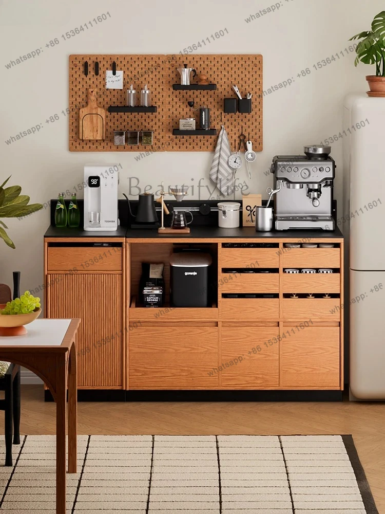 

module combination solid wood dining side cabinet integrated locker against the wall rock slab countertop